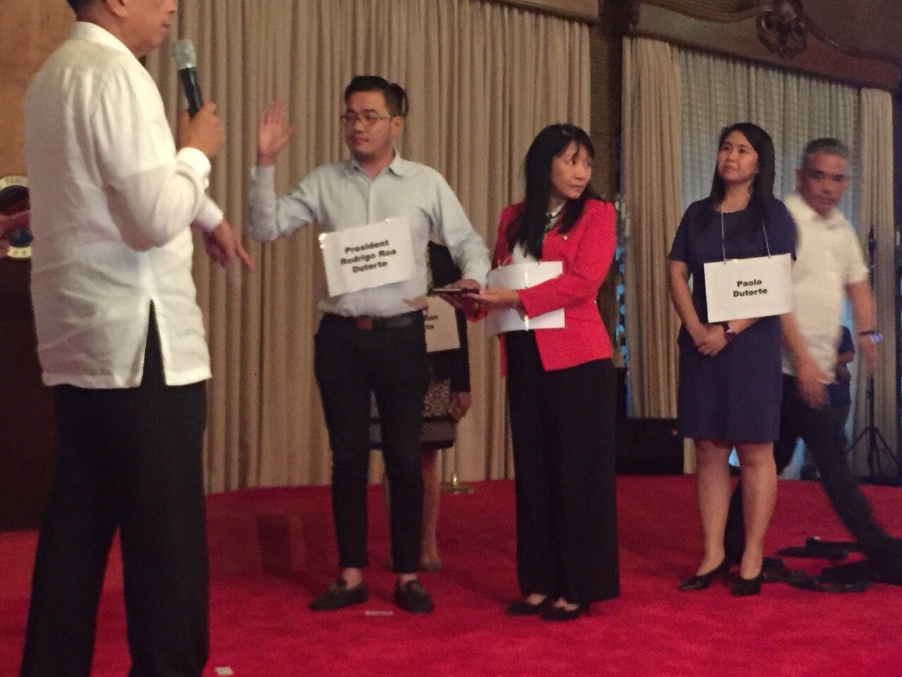OATH. The staff rehearse the blocking during Duterte's oath-taking. The bible will be held by his youngest daughter Veronica. Photo by Duterte media team  