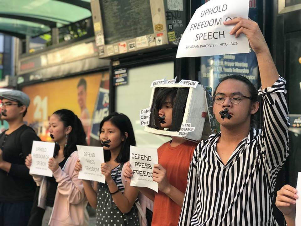 FREEDOM OF SPEECH. A protest action along the Taft-Vito Cruz area brings students from De La Salle University and other members of youth groups together to defend press freedom on February 14, 2019. Photo by Lana de Castro  