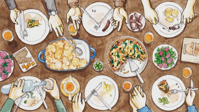 MARRIED. At a brunch with friends, Shakira Sison notices that everyone at the table has wedding bands on. Illustration by Kanako Shimura  