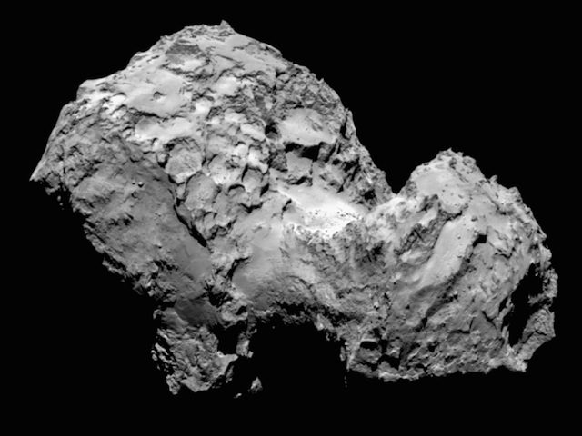 HELLO, COMET! Comet 67P/Churyumov-Gerasimenko by Rosetta’s OSIRIS narrow-angle camera on 3 August from a distance of 285 km. The image resolution is 5.3 metres/pixel. ESA/Rosetta/MPS for OSIRIS Team MPS/UPD/LAM/IAA/SSO/INTA/UPM/DASP/IDA