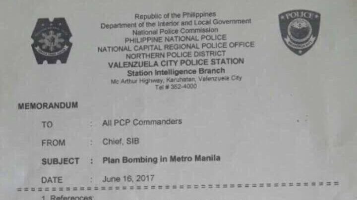 Metro Manila bomb plot memo ‘chismis’ – police official