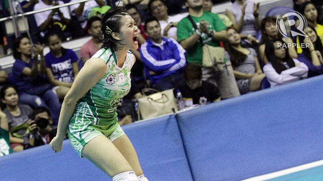 Aby Marano lets out a scream after scoring against Ateneo during the Season 76 finals. Photo by Josh Albelda/Rappler