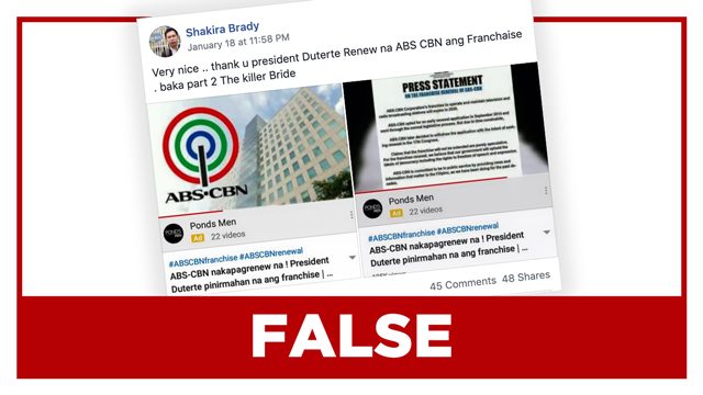 FALSE: ABS-CBN ‘now officially renewed 25 years of franchise’