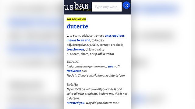 ‘A scam, a traitor’: Netizen defines ‘Duterte’ in Urban Dictionary
