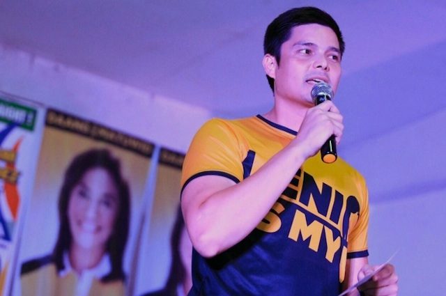CELEBRITY ENDORSER. Actor Dingdong Dantes campaigns for Leni Robredo in Montalban on April 23, 2016. His shirt says, 'Leni is my VP.' Photo from Leni Robredo's Twitter page 