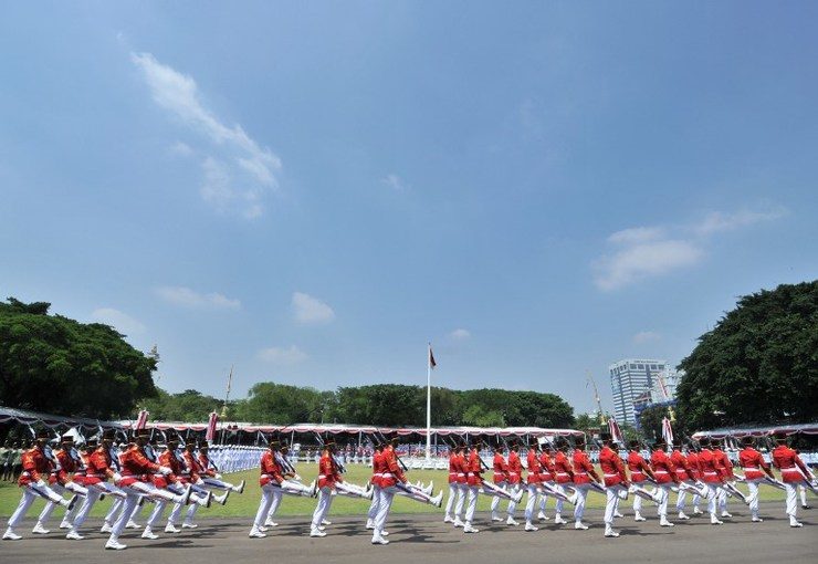 INDEPENDENCE PARADE. Presidential honor guards take part in a ceremony marking the 69th Indonesian Independence day in Jakarta on August 17, 2014. Photo by AFP/Adek Berry 