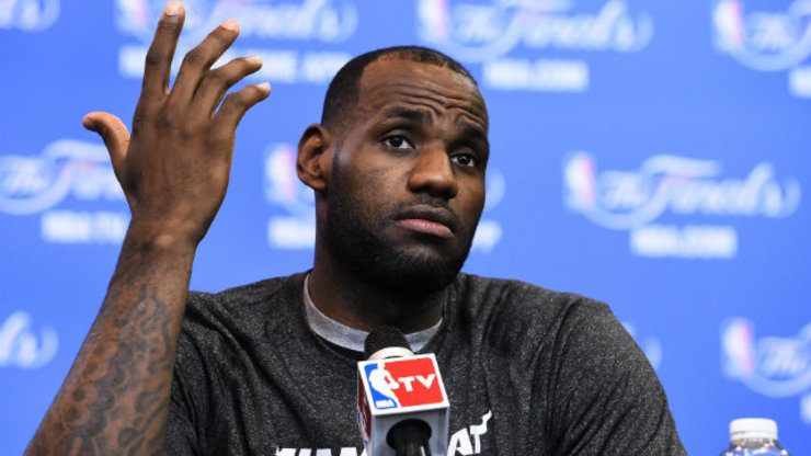 LeBron James affects an uncertain look before Game 5 of the Spurs series. Photo by Larry W. Smith/EPA
