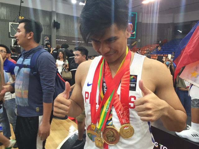 MEDAL COLLECTION. Kiefer Ravena wears all 4 of his SEA Games medals since 2011 in Kuala Lumpur, Malaysia. Photo by Jane Bracher/Rappler 