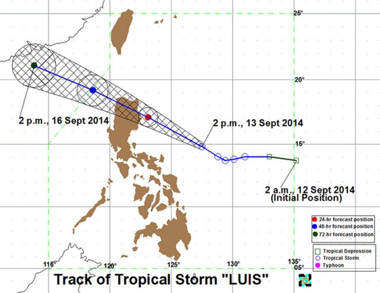 Storm track of Luis as of 2 pm, September 13. Image from PAGASA website