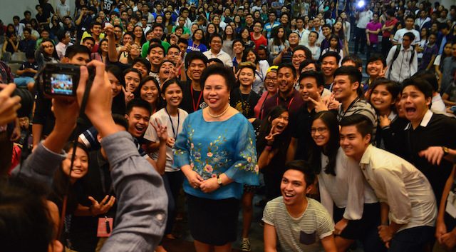 MIRIAM AND THE YOUTH. Miriam Santiago wants to improve formal, non-formal, and special education in the country. File photo from Santiago's official website   