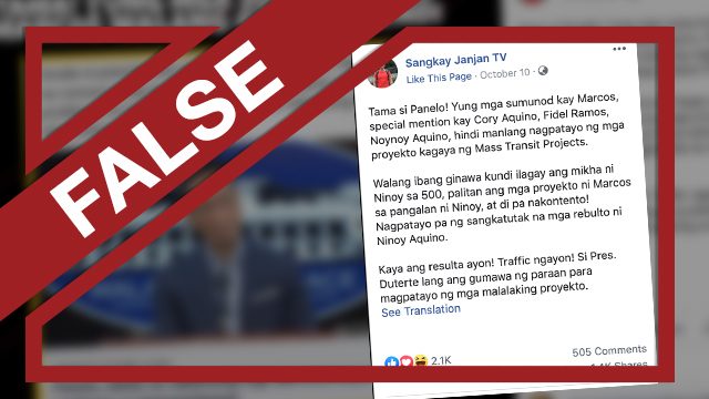 FALSE: No president after Marcos built mass transit projects