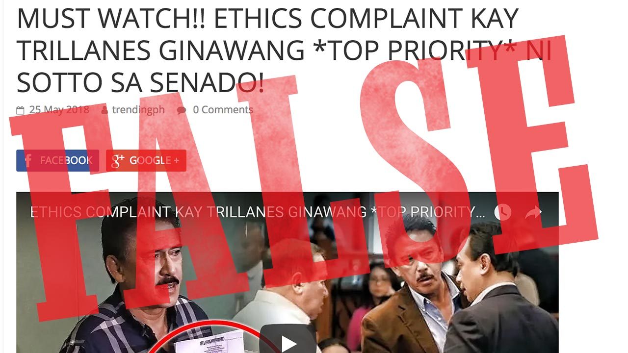 Sotto tidak mengatakan keluhan etika terhadap Senat Trillanes ‘prioritas utama’