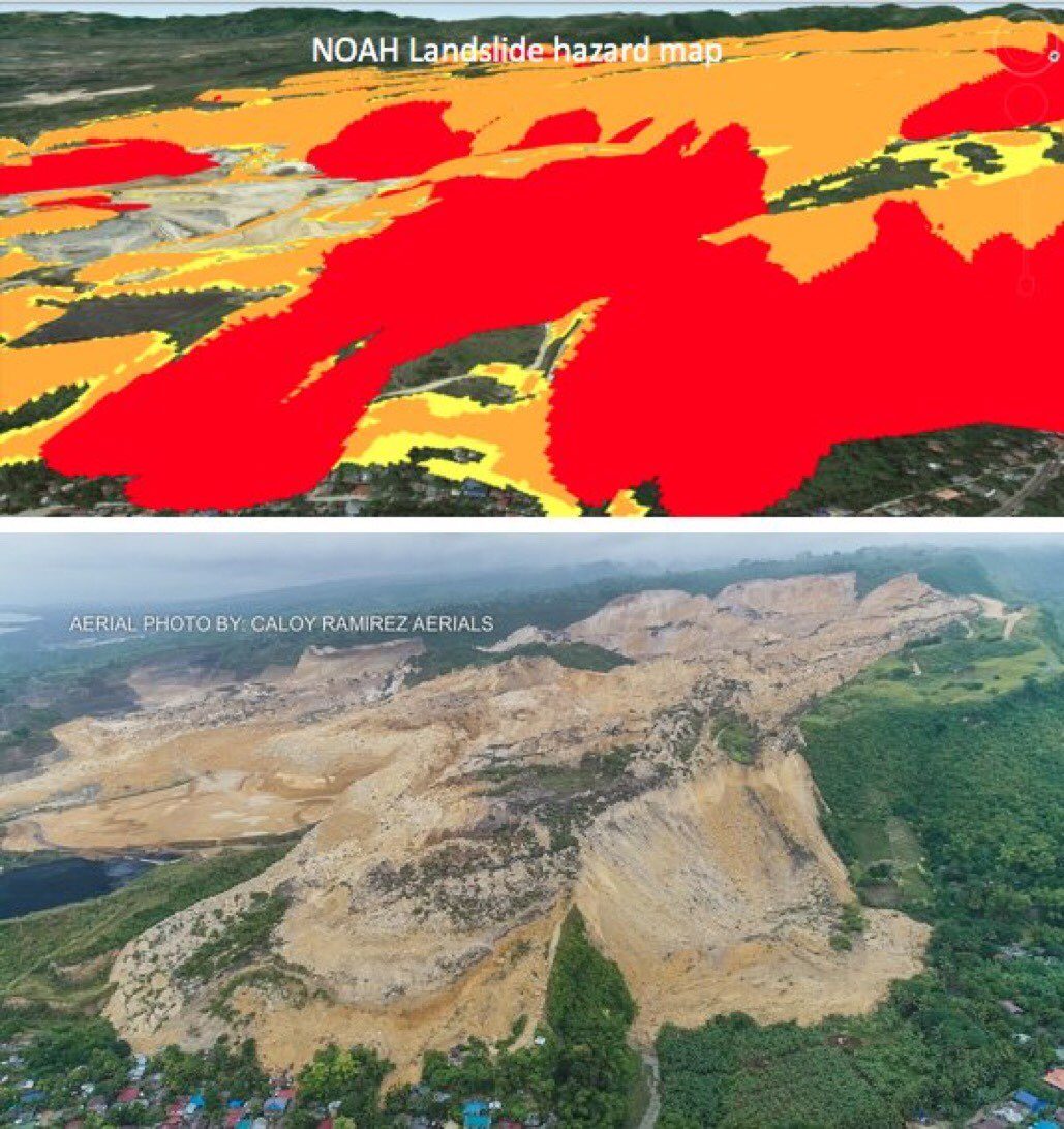 PROJECTED. The landslide was projected by the NOAH map. Photo courtesy of Lagmay and Caloy Ramirez 