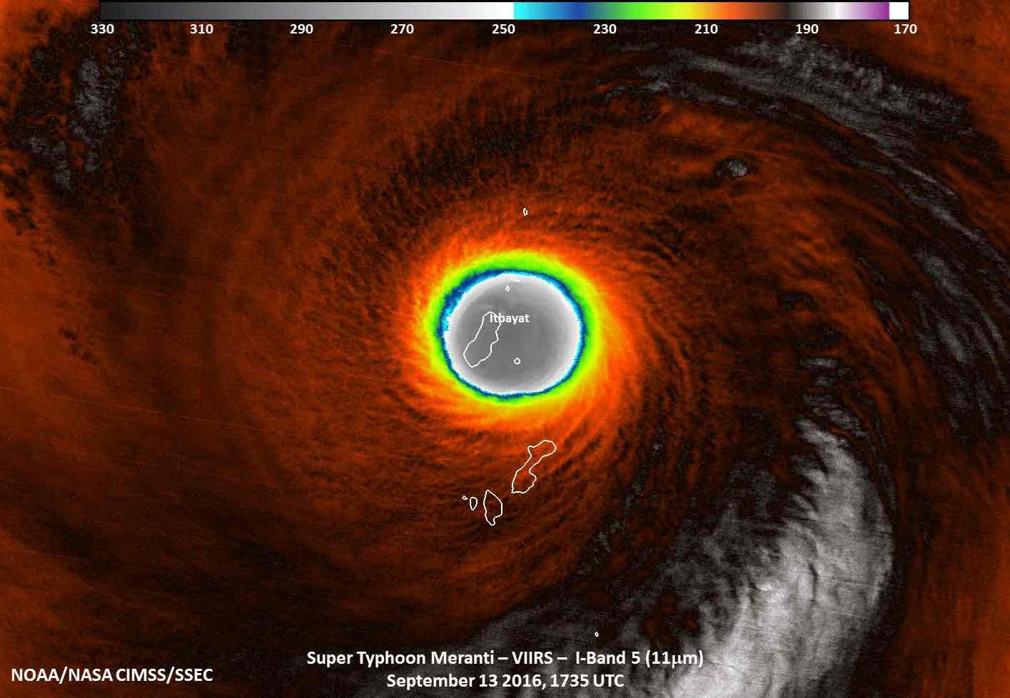 Satellite image of Super Typhoon Ferdie (international name: Meranti) showing Itbayat right in the eye of the storm. (Photo: CIMSS) 