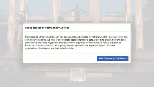 Facebook takes down ‘Narinig ko sa UP’ over alleged ‘terrorism, criminal activity’