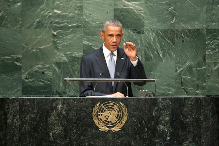 Barack Obama, President of the United States of America, addresses the general debate of the sixty-ninth session of the General Assembly, 24 September 2014, United Nations, New York. Cia Pak/UN Photo