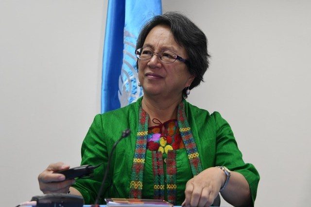 INDIGENOUS PEOPLES. The Department of Justice places UN Special Rapporteur on the rights of indigenous peoples Victoria Tauli-Corpuz on its list as an alleged member of the Ilocos-Cordillera Regional Committee. File photo by Orlando Sierra/AFP 