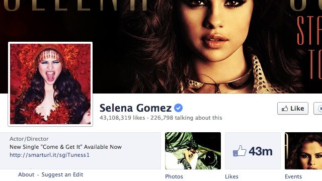 VERIFIED. A screenshot of teen star Selena Gomez's official page on Facebook, showing a "Verified" badge. Screenshot by Rappler 