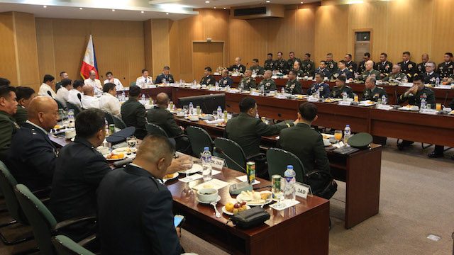 WAR ROOM. President Rodrigo Duterte sits in a command conference attended by the commanding generals of all key posts in the military. Malacañang photo   