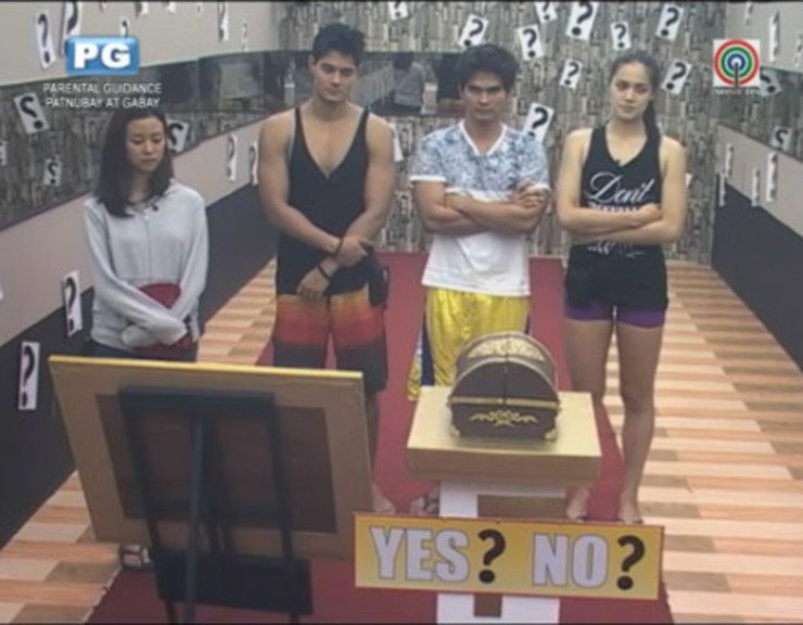 NUDE PAINTING CHALLENGE. Housemates Jayme, Daniel, Michelle, and Ranty during the announcement of the challenge. Screengrab from ABS-CBN
