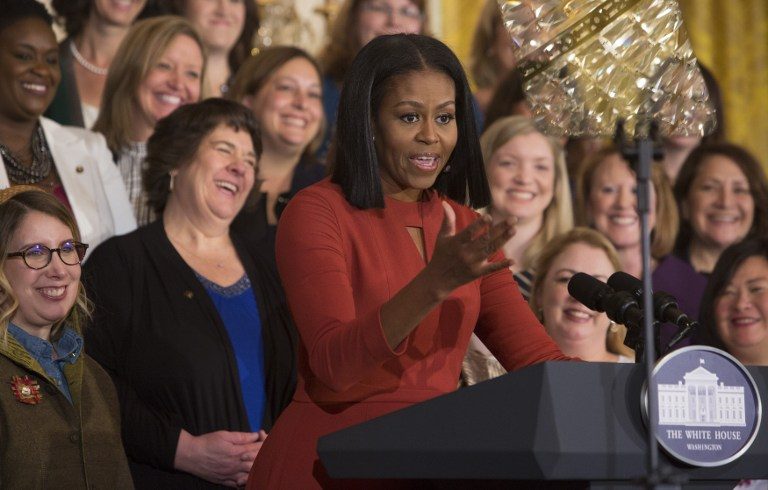 MICHELLE OBAMA. Michelle Obama gives her final remarks as US First Lady at the 2017 School Counselor of the Year event at the White House in Washington DC, January 5, 2017. File photo by Chris Kleponis/AFP 