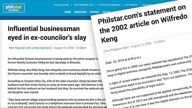 PhilStar.com takes down 2002 article on Wilfredo Keng