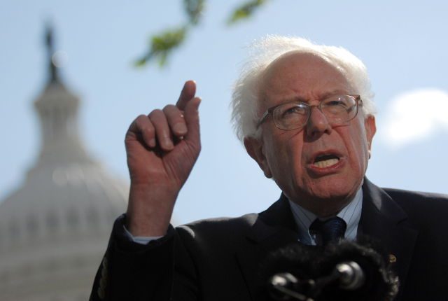 BERNIE SANDERS. A file picture dated April 28, 2012 shows US Senator Bernie Sanders discussing the need for Wall Street reform debate outside U.S. Capitol building on Capitol Hill in Washington, DC. USA. Astrid Riecken/EPA 