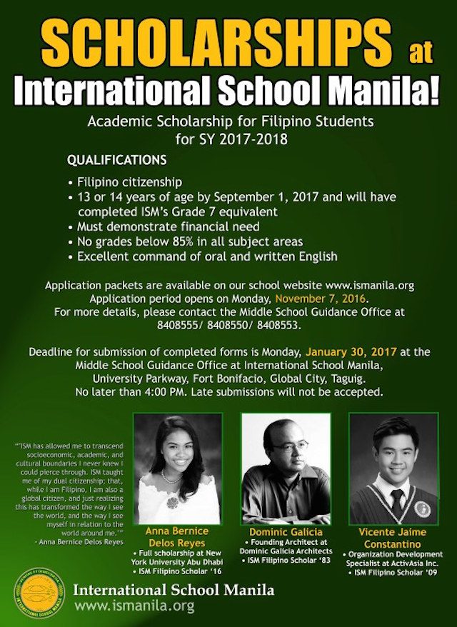 International School Manila offers scholarships for 2017