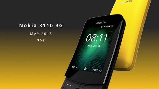 OLD BECOMES NEW. The Nokia 8110 4G is slated for a May 2018 launch. Screen shot from livestream.  