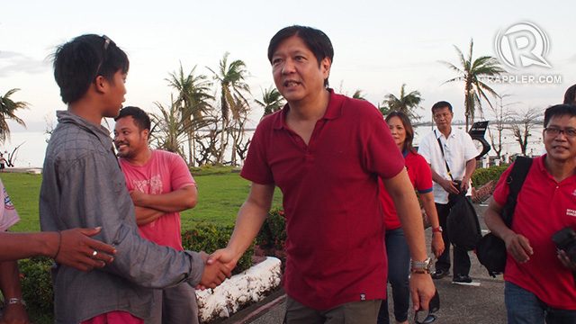 IN MOTHER'S HOMETOWN. Senator Bongbong Marcos arrives in Tacloban City, 17 November 2013. Photo by Jake Verzosa 