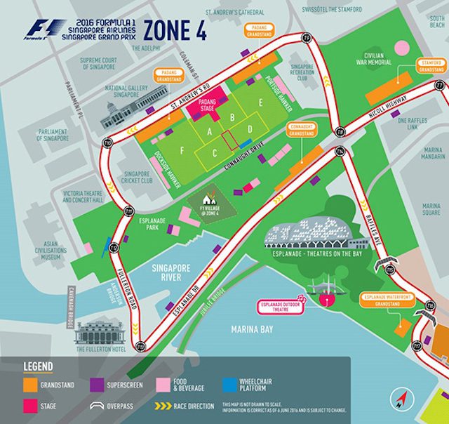 Pertunjukan musik akan disajikan di beberapa panggung di zona yang berbeda. Foto dari website resmi F1 Singapore. 