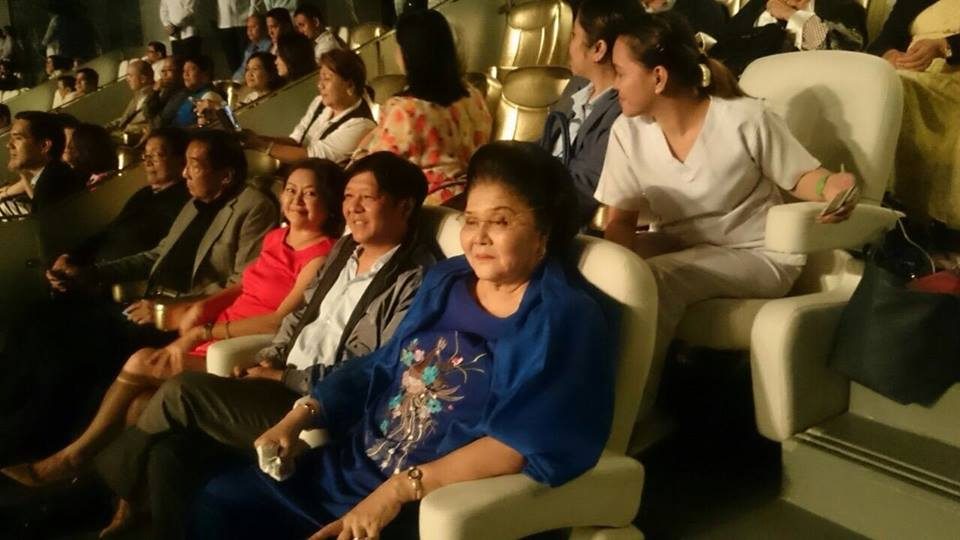MOVIE PREMIERE. Senator Ferdinand Marcos Jr (center) with wife Liza (left), and mother former First Lady Imelda Marcos at the premiere of the Felix Manalo movie at the Philippine Arena on October 4. Photo from Marcos' Facebook page 