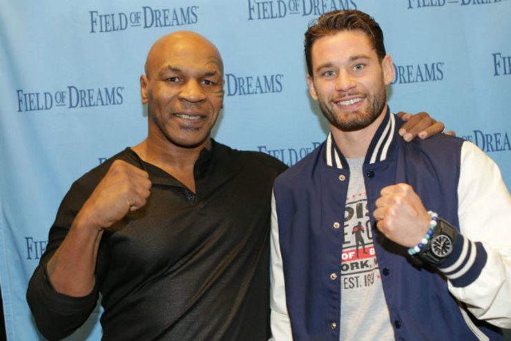 Algieri poses with former heavyweight champion Mike Tyson at Field of Dreams at the Venetian Las Vegas. Photo by Chris Farina - Top Rank
