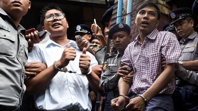 ARRESTED. The two Reuters journalists face 7 years in prison after allegedly obtaining classified documents illegally. Wa Lone file photo by Ye Aung Thu/AFP, Kyaw Soe Oo file photo by Aung Kyaw Htet/AFP.  