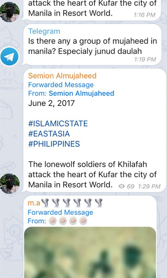 Screenshot of pro-ISIS Telegram channel from NYTimes reporter Rukmini Callimachi 