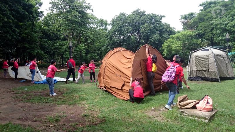 MMSHAKEDRILL. The Philippine Red Cross sets up a field hospital in an empty area between the Commonwealth entrance of the venue and the Quezon Memorial shrine.   