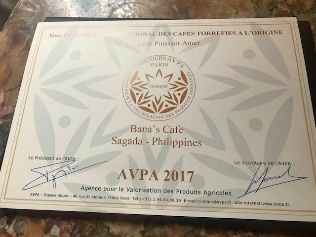 AWARD. Bana's Coffee's Medaille Gourmet in the International Contest of Coffees Roasted in their Countries of Origin organized by the Agency for the Valorization of Agricultural Products (AVPA). Photo courtesy of SGD Coffee    
