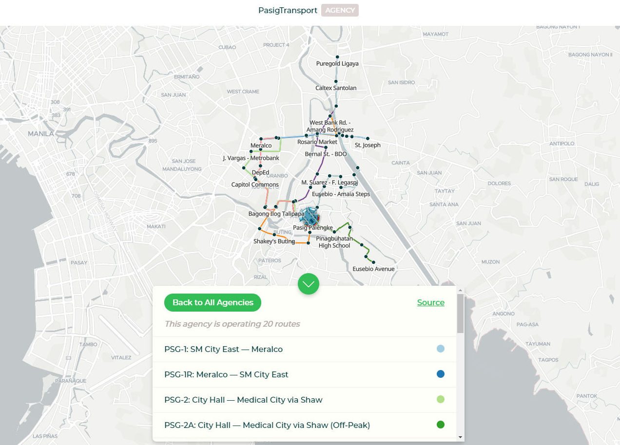 SAKAY.PH. Check out how the buses plying routes in Pasig City are faring during their operating hours. Screenshot from https://covid19.sakay.ph/ 