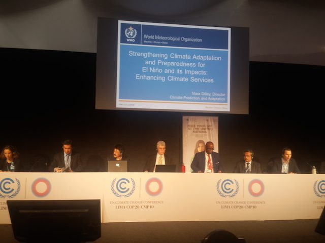Panel diskusi COP 20, di Lima, Peru, diskusikan dampak perubahan iklim bagi petani dan nelayan. Foto oleh Uni Lubis 