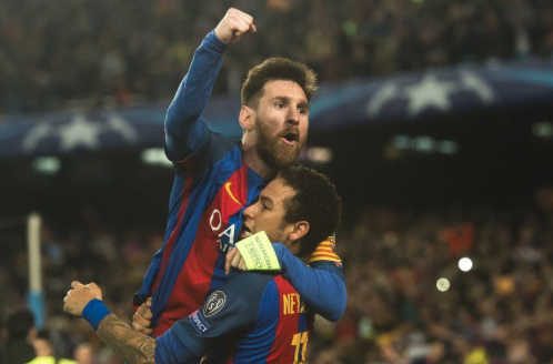 Lionel usai merayakan gol ke gawang PSG, Kamis (9/3). Foto diambil dari @FCBarcelona/Twitter 