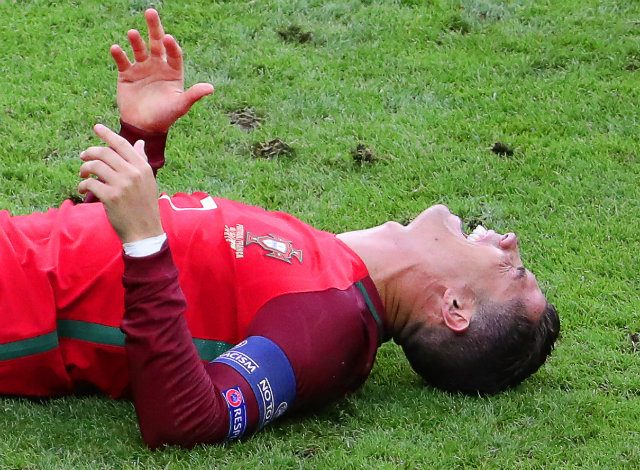 Cristiano Ronaldo was emotional after leaving the Euro 2016 final early due to injury. Photo by Srdjan Suki/EPA  