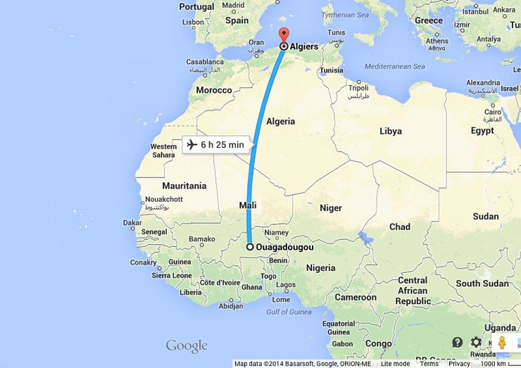 Air Algerie 5017 flight path. Map courtesy Google