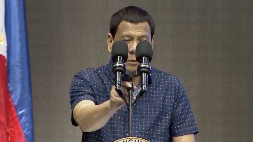 MIC. President Duterte uses a microphone to hit back at Francisco 'Kit' Tatad. RTVM screenshot 