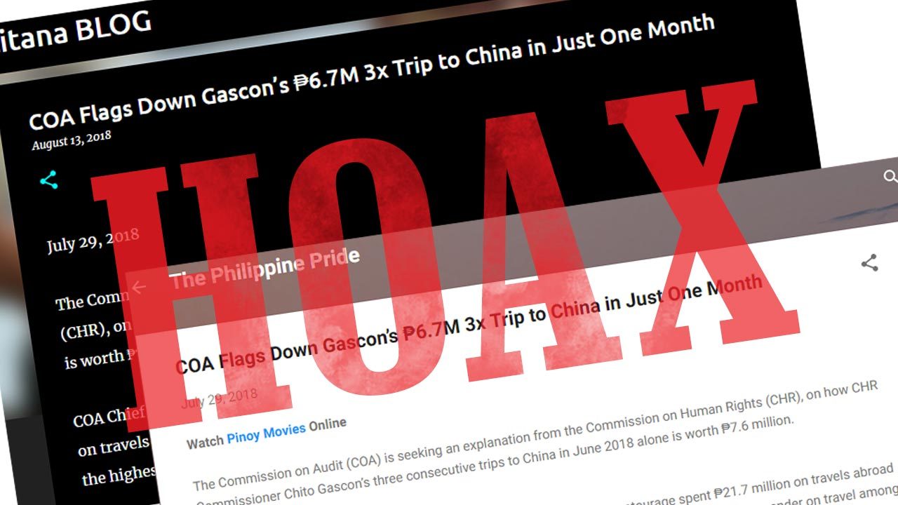 HOAX: ‘COA flags Chito Gascon’s 3 P6.7-M China trips’