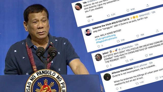 Netizens slam Duterte’s ‘shoot to kill’ order, nat’l gov’t response to outbreak