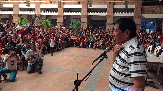 DUTERTE IN VISAYAS. A day before Christmas, Duterte makes an 'unplanned' visit to workers of the Semirara Mining and Power Corp, which runs a coal mine in Antique. Photo from Rody Duterte Facebook page  