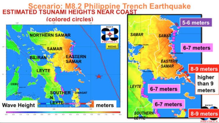 TSUNAMI. Eastern Samar would at highest risk should a magnitude 8.2 earthquake emanate from the Philippine trench