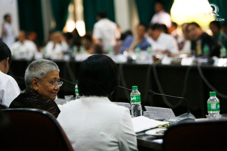 SCRUTINY. Peace adviser to the peace process Secretary Teresita Deles and Government chief negotiator Miriam Coronel-Ferrer answer questions from lawmakers. Photo by Ben Nabong/Rappler