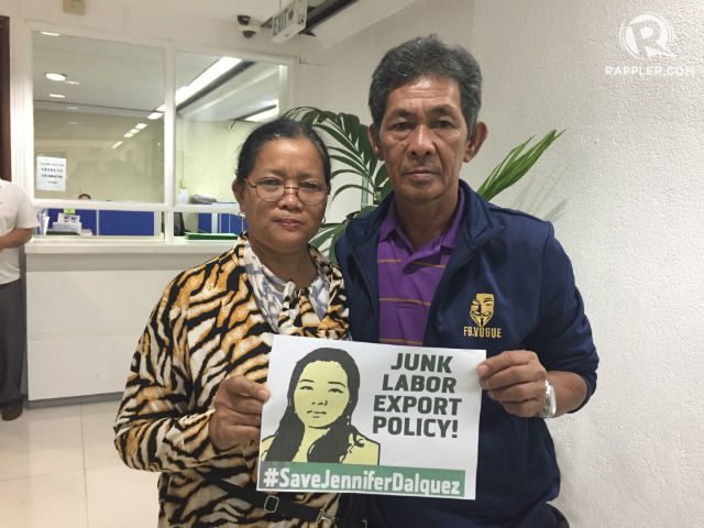 'SAVE JENNIFER.' Alicia and Abdulhamid Dalquez are asking the government to help their daughter Jennifer get out of death row in UAE. Photo by Mara Cepeda/Rappler 