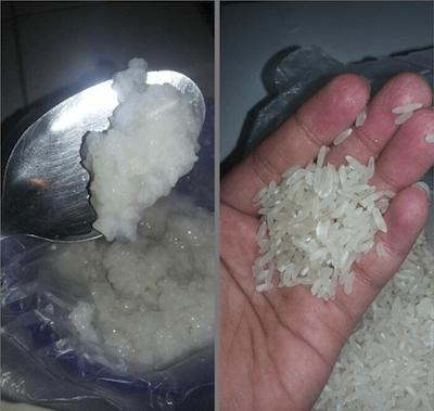Beras plastik yang ditemukan di pasaran oleh pedagang nasi uduk. Foto dari Instagram.  